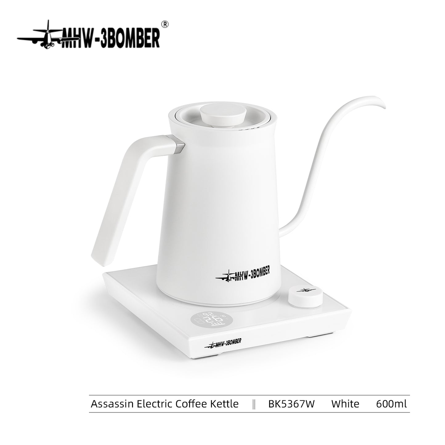MHW-3BOMBER Assassin Electric Kettle for Pourover coffee 600ml white
